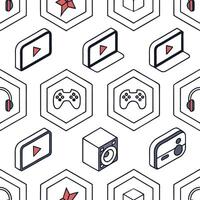 Devise isometric inspired tile patterns merging 3D effect tech icons and crisp white fields suitable for progressive brand campaigns or creative ads Clean vector