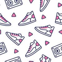 Devise neon themed tile patterns using bold outlines abstract shapes and isolated white space perfect for nightlife inspired branding and promotions Clean vector