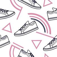 Devise repeating tile overlaying gradient neon arcs triangular shapes strategic white balance accentuating futuristic style Clean vector