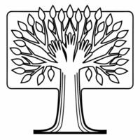 Digital glowing abstract tree with hands reaching up symbolizing growth and equality Clean vector