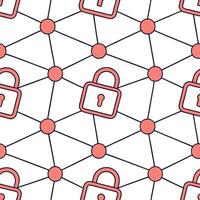Digital network seamless pattern showcasing neon infused connection nodes and encrypted data streams within structured tile arrays isolated white balance futuristic cyber grid conc Square Set 3 Clean vector