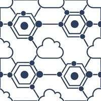 Digital network seamless pattern integrating holographic data streams and abstract node clusters forming intricate lattice isolated white balance cyber design Clean vector