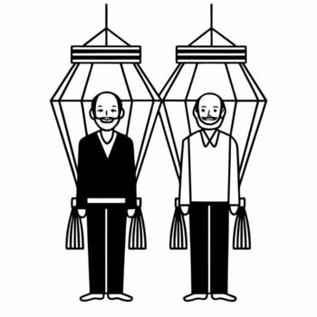 Diwali lantern and floating diyas with swirling patterns isolated on white background Clean vector