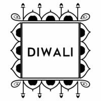 Diwali lanterns and floating peacock feathers border frame with festive wording providing luxurious copy space in the center Clean vector
