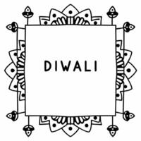 Diwali lanterns and mandala patterns border frame with cultural wording offering intricate copy space in the center Clean vector
