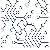 Dynamic techno circuits seamless pattern combining abstract electronic schematics and digital grid motifs isolated white balance refined style Clean vector