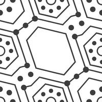 Envision orthogonal circuits half tone shapes expansive white fields producing crisp geometric tiles with modern tech minimalism Clean vector