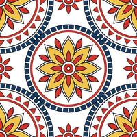 Ethnic patterns seamless design with mosaic tiles and vibrant primary colors for a striking bold cultural look Clean vector