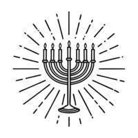Flat Abstract glowing Hanukkah menorah with shimmering light trails Clean vector
