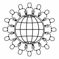 Flat Abstract glowing globe surrounded by digital human figures for Human Rights Day Clean vector
