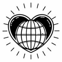 Flat A glowing heart and globe floating together symbolizing global love and human rights Clean vector