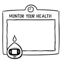Flat Blood drop icon and glucose test strip border frame with Monitor Your Health text Clean vector