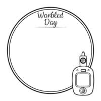 Flat Blue circle and glucose meter border frame with World Diabetes Day text Clean vector