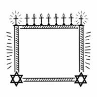 Flat Border frame with glowing menorah and floating Star of David copy space Clean vector