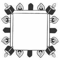 Flat Border frame with glowing Hanukkah candles and dreidels white copy space Clean vector