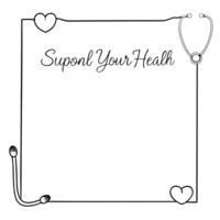 Flat Border frame with insulin pen and stethoscope Support Your Health text Clean vector