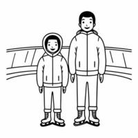 Flat Candid father and child ice skating at a winter rink Clean vector