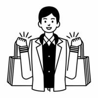 Flat Candid Shopper Enthusiastic About Cash Savings Clean vector