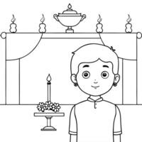 Flat Candid shot of a child admiring a Labh Pancham altar Clean vector