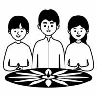 Flat Candid shot of a family creating a glowing Diwali decoration together with a focus on their happy faces and the festive scene Clean vector
