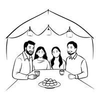 Flat Candid shot of a family sharing sweets during Labh Pancham Clean vector