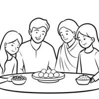 Flat Candid shot of a family sharing sweets during Labh Pancham Clean Set 2 vector