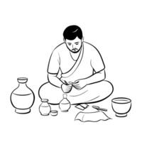 Flat Candid shot of artisans crafting traditional items for Labh Pancham Clean vector