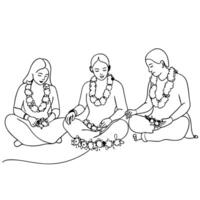 Flat Candid shot of a group of women creating Labh Pancham garlands Clean Set 2 vector