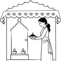 Flat Candid shot of a woman decorating the entrance for Labh Pancham Clean Set 2 vector