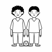 Flat Candid shot of two children from different backgrounds playing soccer in a park Clean vector