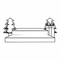 Flat Christmas tree and present podium with copy space for holiday ads Clean vector