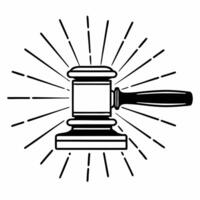 Flat Close up of a glowing digital gavel hitting a block symbolizing justice and legal rights Clean vector