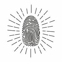 Flat Close up of a glowing fingerprint scan symbolizing human identity and rights Clean vector