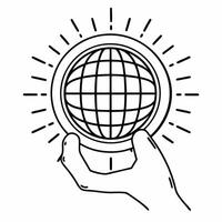 Flat Close up of a hand holding a holographic globe representing global unity Clean vector