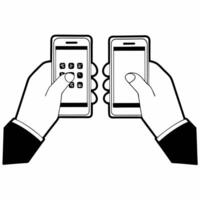 Flat Close up of hands typing Cyber Monday discount code on smartphone Clean vector