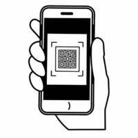 Flat Close up of hand scanning QR code for Cyber Monday checkout Clean vector