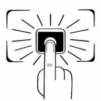 Flat Close up of hand tapping on futuristic holographic product option Clean vector