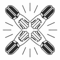 Flat Close up of intertwined hands with glowing digital elements symbolizing unity and equality Clean vector