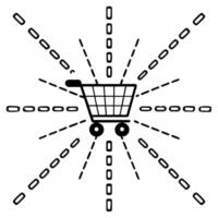 Flat Cyber Monday shopping cart surrounded by glowing data streams Clean vector