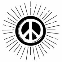 Flat Digital glowing peace sign with abstract light burst symbolizing peace and equality Clean vector