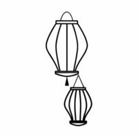 Flat Diwali lantern and floating diya gracefully suspended in mid air isolated on white background Clean vector