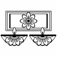 Flat Diwali lantern and floating diya with floral motifs isolated on white background Clean vector