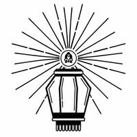 Flat Diwali lantern and floating Ganesha symbol with radiant light isolated on white background Clean vector