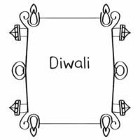 Flat Diwali lanterns and floating diya border frame with joyful wording offering vibrant copy space in the center Clean vector