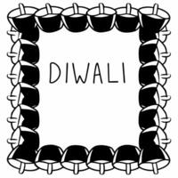Flat Diwali lanterns and marigold garlands border frame with festive wording offering spacious copy space in the center Clean vector
