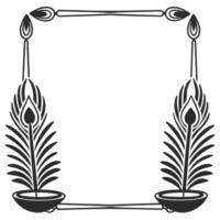 Flat Diya Lamp and Peacock Feather Border with Copy Space Clean vector