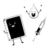 Flat Floating blood sugar logbook and insulin syringe Clean vector