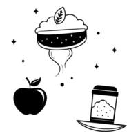 Flat Floating diabetic meal icon and nutrition facts label on white background Clean vector