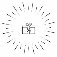 Flat Floating glowing gift box and percentage icon frame with copy space Clean vector