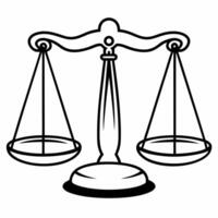 Flat Floating holographic balance scales with glowing rights symbols copy space Clean vector